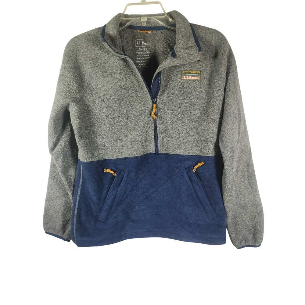 L.L. Bean Womens XS Fleece Pullover Gray Navy Half Zip Gorpcore Hiking Outdoor